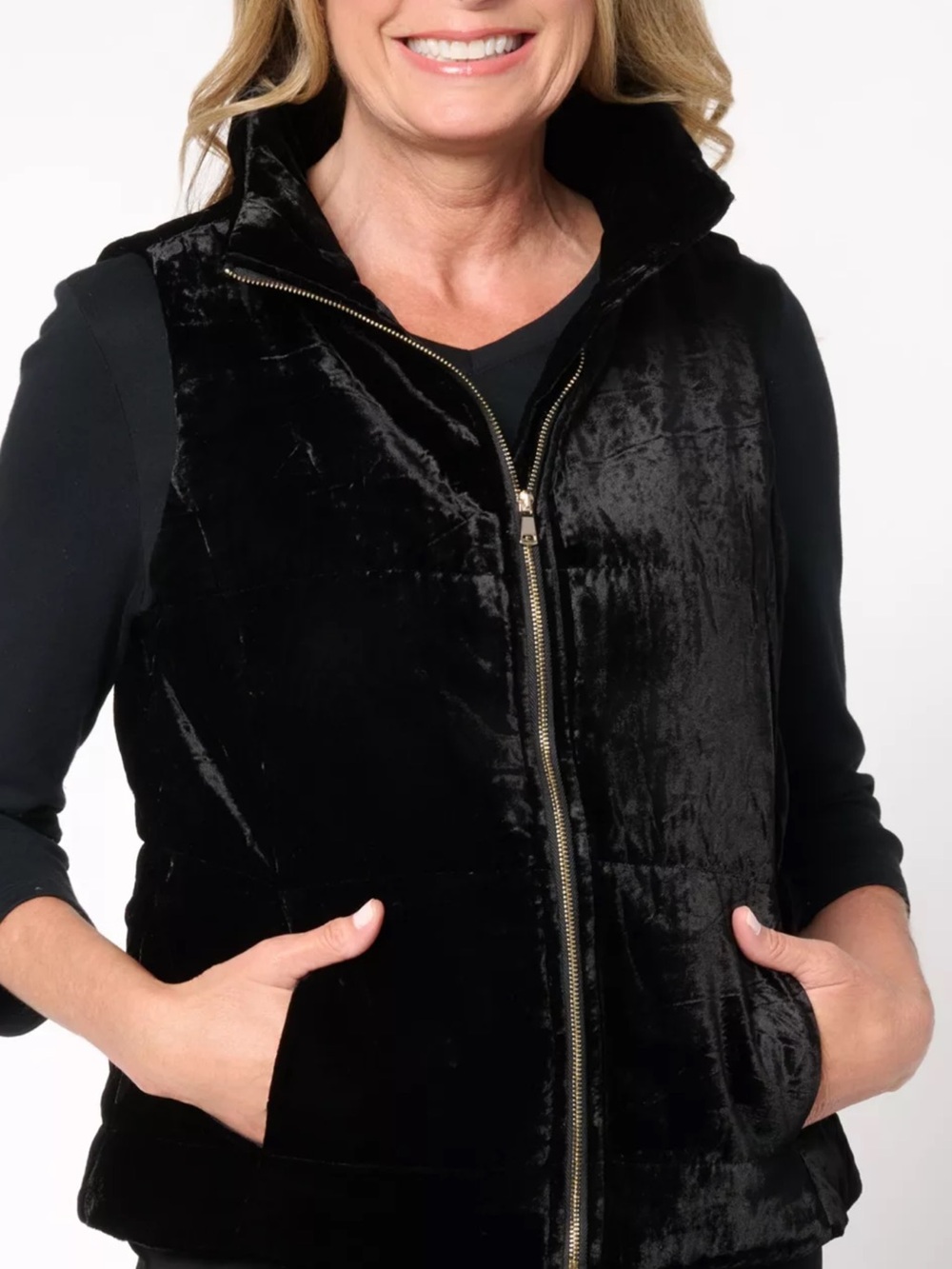 Nicole by Nicole Miller Black Velvet Zip-Front Vest